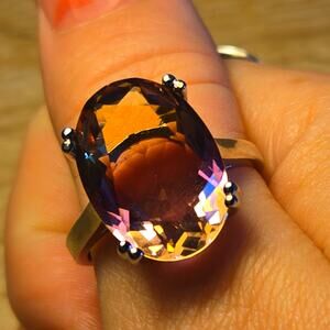 Size 10 S925 Sterling Silver Ring with Gradient Statement Stone